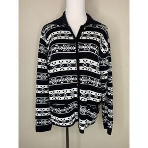 Crystal Kobe Black White Cardigan Fair Isle Sz Medium